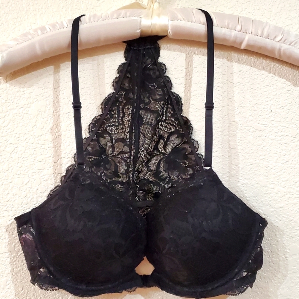 PINK VICTORIA SECRET BLACK LACE RACERBACK BRA 34B